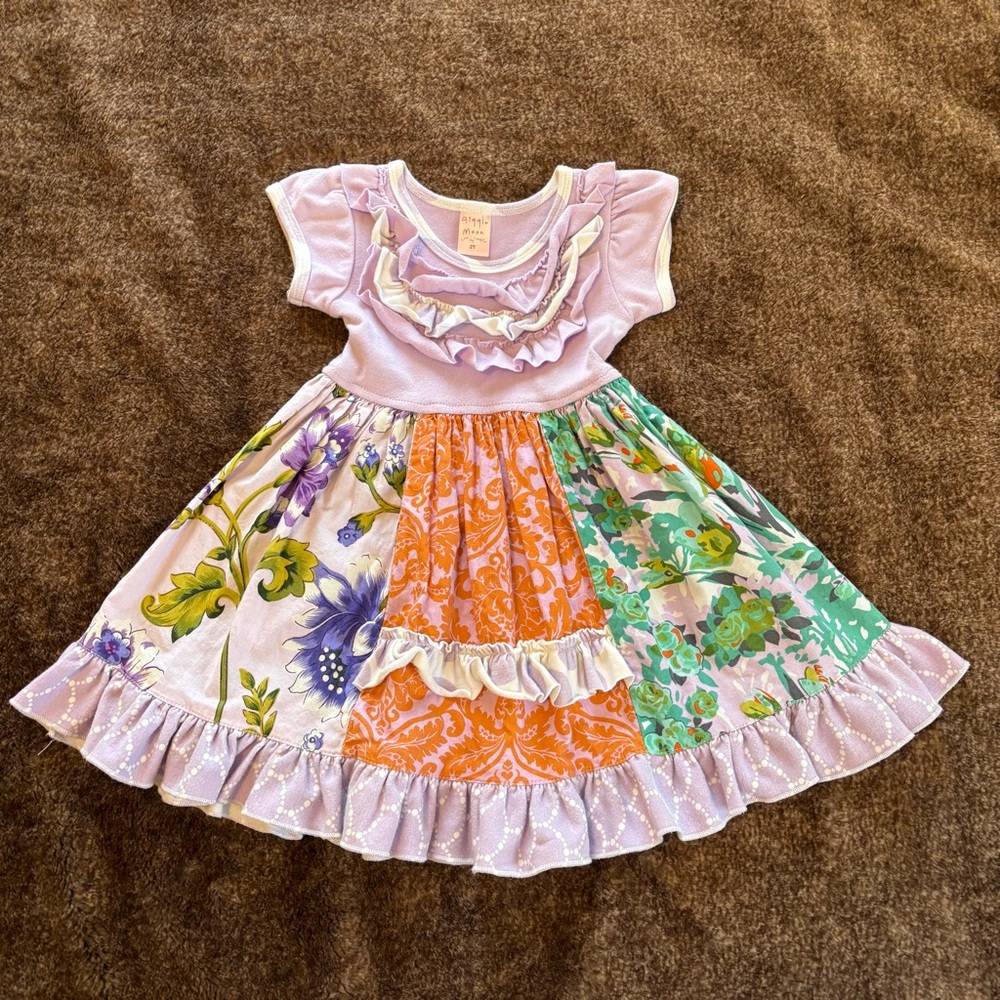 Giggle Moon Lavender Mixed Media Ruffle Dress Size 2T